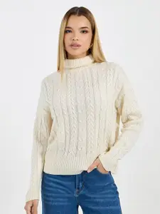 Styli Women Turtle Neck Cable Knit Sweater