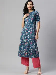 Vbuyz Floral Printed Short Sleeves Regular Pure Cotton A-Line Kurta