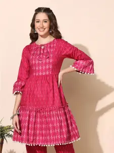 FASHION DREAM Women Cotton Geometric Printed Flared Sleeves Kurta