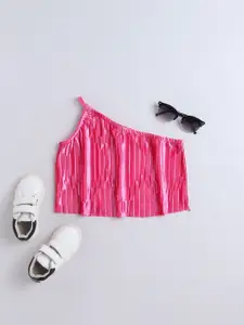 taffykids Striped One Shoulder Velvet Top