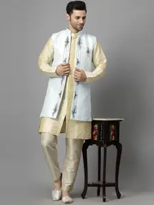 Utsav Fashion Men Ethnic Motifs High Slit Beads and Stones Kurta with Trousers