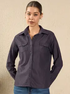 The Roadster Lifestyle Co. Women Spread Collar Textured Casual Shirt