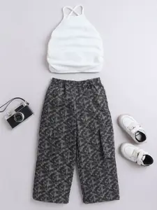 taffykids Girls Halter Neck Side Ruched Crop Top with Cargo Trousers