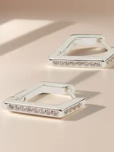 Accessorize Sterling Silver Plated Cubic Zirconia Studded Geometric Hoop Earrings