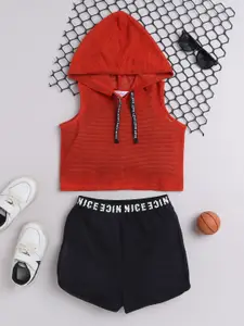 taffykids Girls Hooded Sleeveless Net Crop Top With Shorts