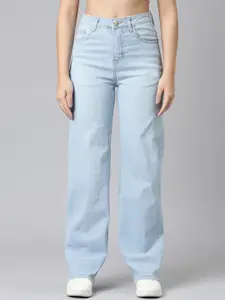 ZHEIA Women Cotton Straight Fit High-Rise Heavy Fade Stretchable Jeans