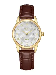 KENNETH SCOTT Women Embellished Dial & Leather Textured Straps Analogue Watch K23530-GLDI
