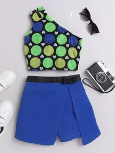taffykids Girls Geometric Printed One Shoulder Top With Skirt