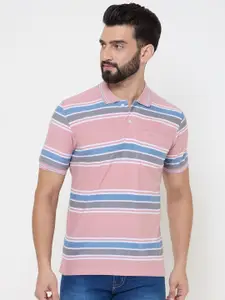 Duke Men Striped Polo Collar Cotton T-shirt