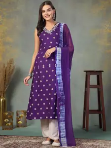 Stylum Women Floral Printed Mirror Work Lace Frills Bows and Ruffles Kurta