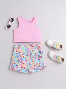 taffykids Girls Round Neck Tank Top With Shorts