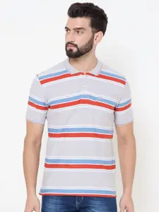 Duke Men Striped Polo Collar Cotton T-shirt
