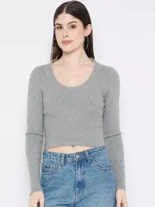 Camey Women Round Neck Woollen Crop Pullover Sweater
