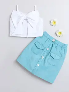 taffykids Girls Shoulder Straps Bow Crop Top with Corduroy Skirt