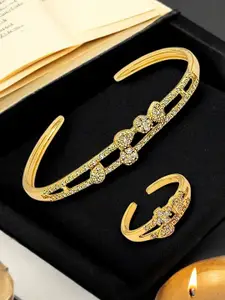 FEMMIBELLA Gold-Plated Cuff Bracelet With finger Ring