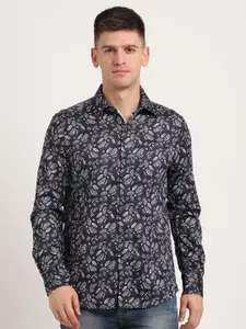 Turtle Men Classic Spread Collar Floral Printed Cotton Slim Fit Casual Shirt