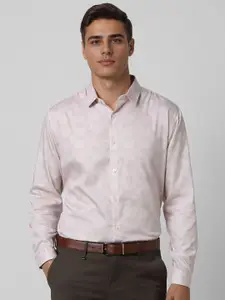 V Dot Men Spread Collar Textured Cotton Slim Fit Formal Shirt