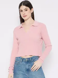 Camey Women Ribbed Woollen Crop Pullover