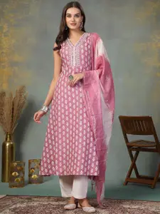 Stylum Women Ethnic Motifs Printed Thread Work Lace Frills Bows and Ruffles Kurta