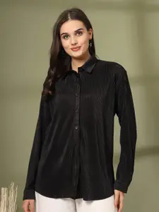 plusS Women Spread Collar Textured Relaxed Fit Casual Shirt