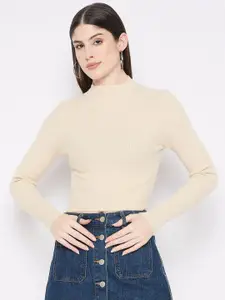 Camey Women Woollen Ribbed Crop Pullover Sweater
