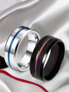 The Roadster Lifestyle Co. Men Set Of 2 Stainless Steel Band Rings