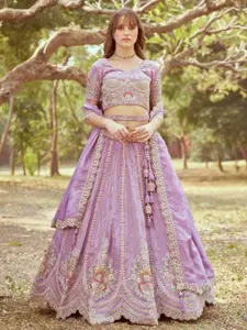panchhi Embellished Beads & Stones Semi-Stitched Lehenga & Unstitched Blouse With Dupatta