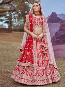 panchhi Floral Embroidered Beads and Stones Silk Semi-Stitched Lehenga Choli
