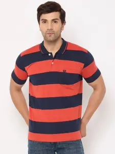 Duke Men Striped Polo Collar Cotton T-shirt