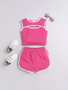 taffykids Girls Round Neck Top With Shorts