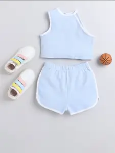 taffykids Girls Striped Round Neck Top With Shorts