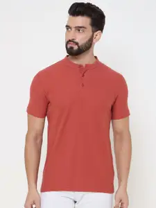 Duke Men Solid Henley Neck Cotton T-shirt