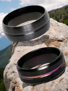 The Roadster Lifestyle Co. Men Set Of 2 Stainless Steel Band Rings