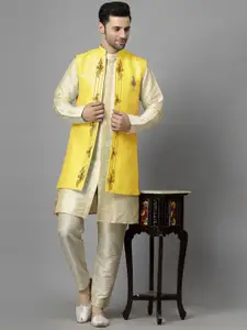 Utsav Fashion Men Ethnic Motifs High Slit Beads and Stones Kurta with Trousers
