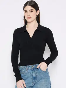 Camey Women Woollen Ribbed Crop Sweater Vest