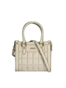 eske Women White Quilted Structured Adjustable Sling Strap Leather Handheld Handbag