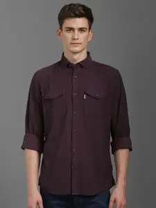 Louis Philippe Jeans Men Button-Down Collar Solid Cotton Slim Fit Casual Shirt