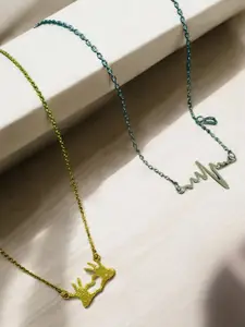 DressBerry Set Of 2 Gold-Plated Contemporary Pendants With Chains