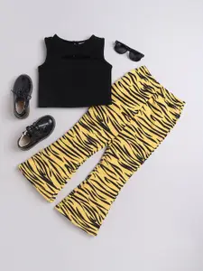 taffykids Girls Printed Sleeveless Crop Top With Trousers