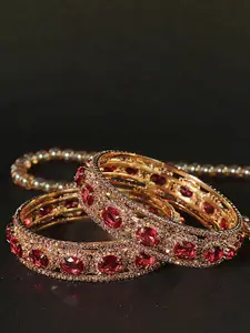 LAVAZZA Pack Of 2 Gold-Plated American Diamond & Zircon Stone-Studded Bangles