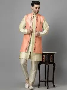 Utsav Fashion Men Ethnic Motifs Embroidered High Slit Beads and Stones Kurta with Trousers