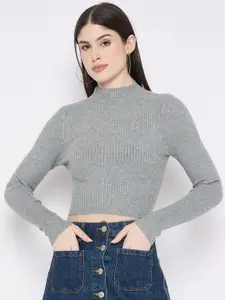 Camey Women Round Neck Woollen Crop Pullover Sweater