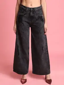 Bene Kleed Women Wide Leg High-Rise Highly Distressed Light Fade Jeans