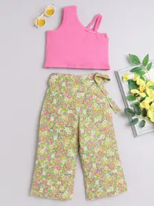 taffykids Girls One Shoulder Pure Cotton Crop Top With Trouser