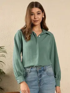 The Roadster Lifestyle Co. Women Spread Collar Textured Casual Shirt