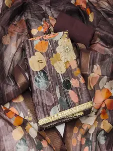 MANVAA Floral Printed Beads Work Unstitched Dress Material