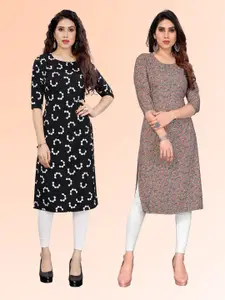 KETAKI FASHION Selection Of 2 Floral Printed Round Neck Straight Kurtas