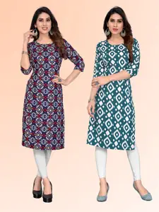 KETAKI FASHION Selection Of 2 Ethnic Motifs Printed Round Neck Straight Kurtas