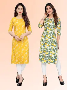 KETAKI FASHION Selection Of 2 Floral Printed Round Neck Kurtas