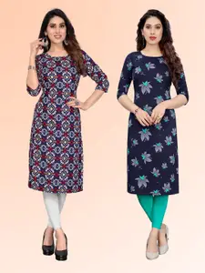 KETAKI FASHION Selection Of 2 Ethnic Motifs Printed Round Neck Kurtas